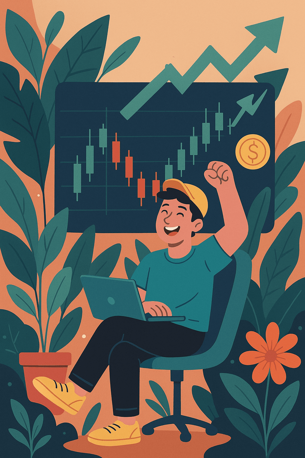 Academy Horizon — ilustrasi trader muda dengan tema forest dan growth mindset