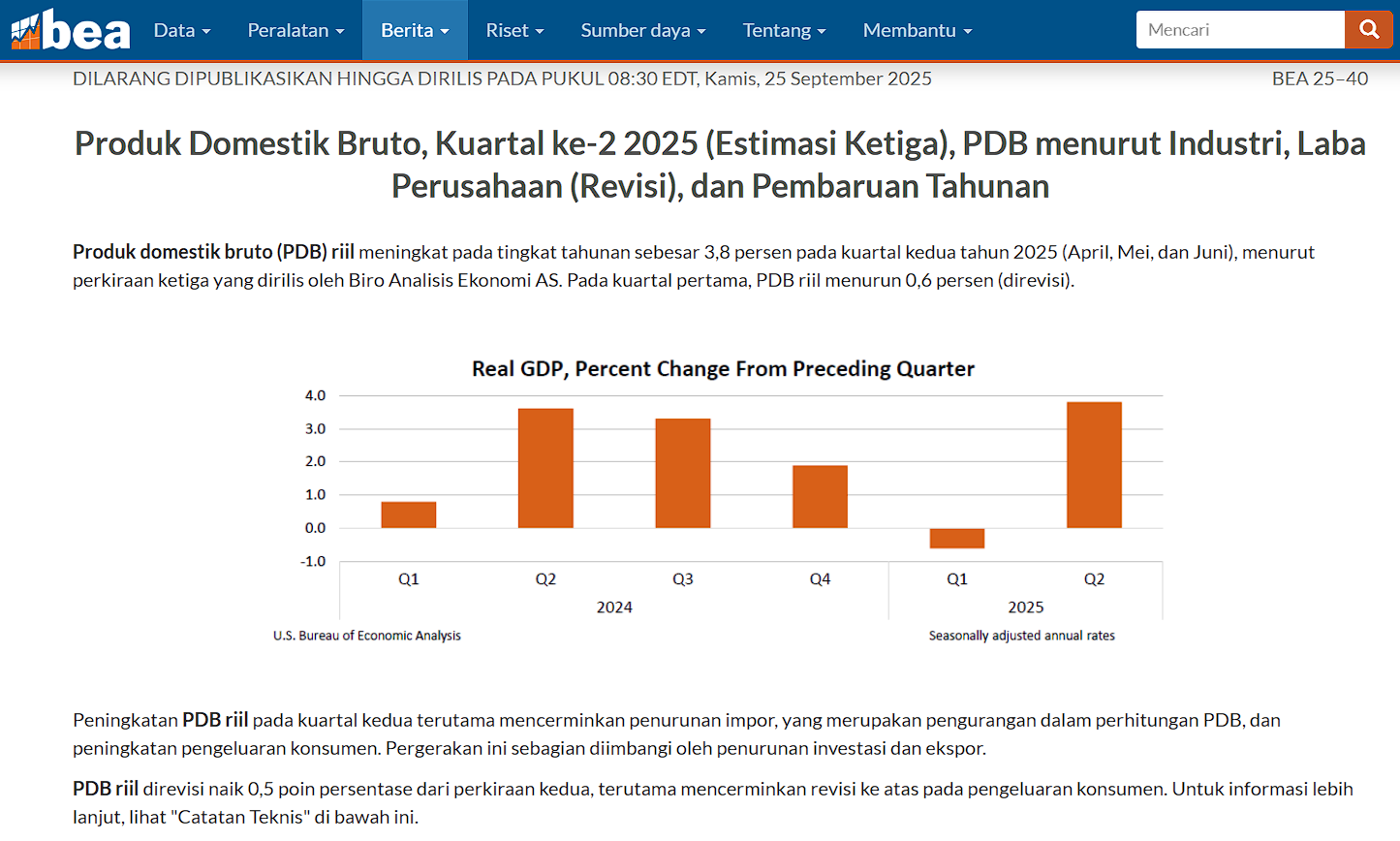 GDP Q2 2025 (third estimate) dan update tahunan untuk Q1