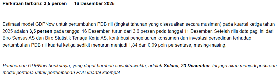 model GDPNow per 16 Desember 2025