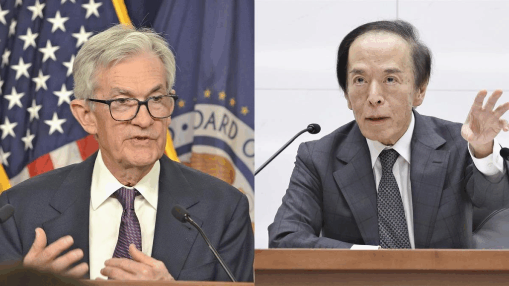 The Fed Jerome Powell and Kazuo Ueda BoJ