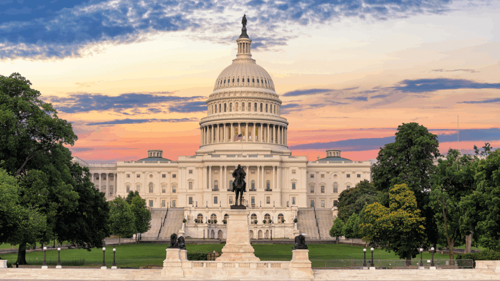 Gedung Capitol Hill di Washington D.C. dengan pintu tertutup, melambangkan US Shutdown